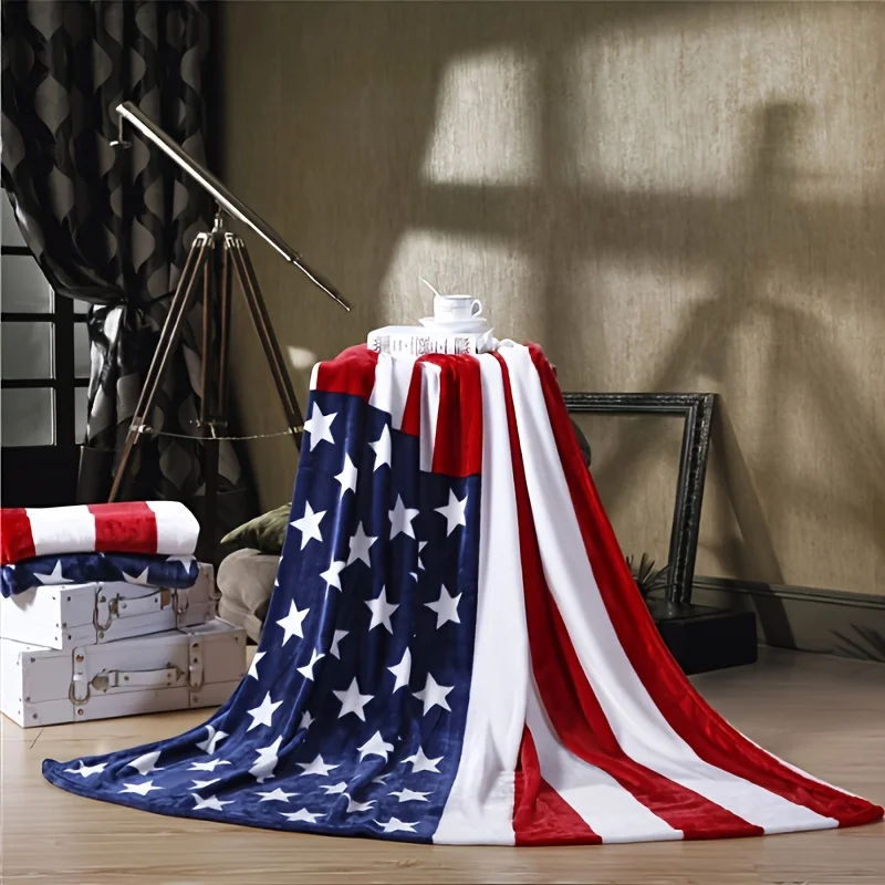 

American Flag Bed Sofa Blanket Machine-Washable Sofa Cover Soft Flannel Warm Plush Bed Toss Quilt Blanket Travel Bedding Blanket