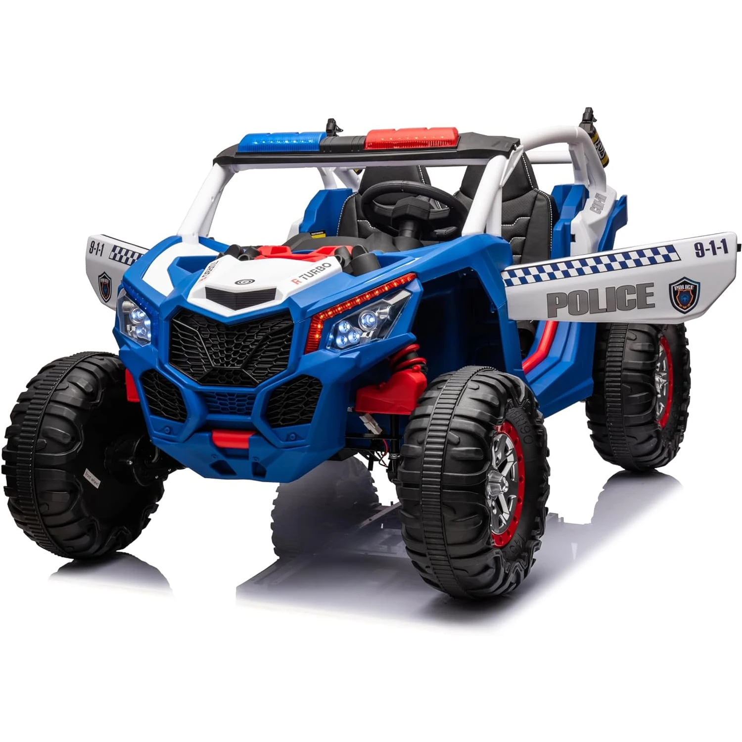 24V 2-Seater UTV, 4WD Ride On Toys with Remote Control Electric Vehicle 4 Shock Absorbers, Leather Seats, Music and Lights