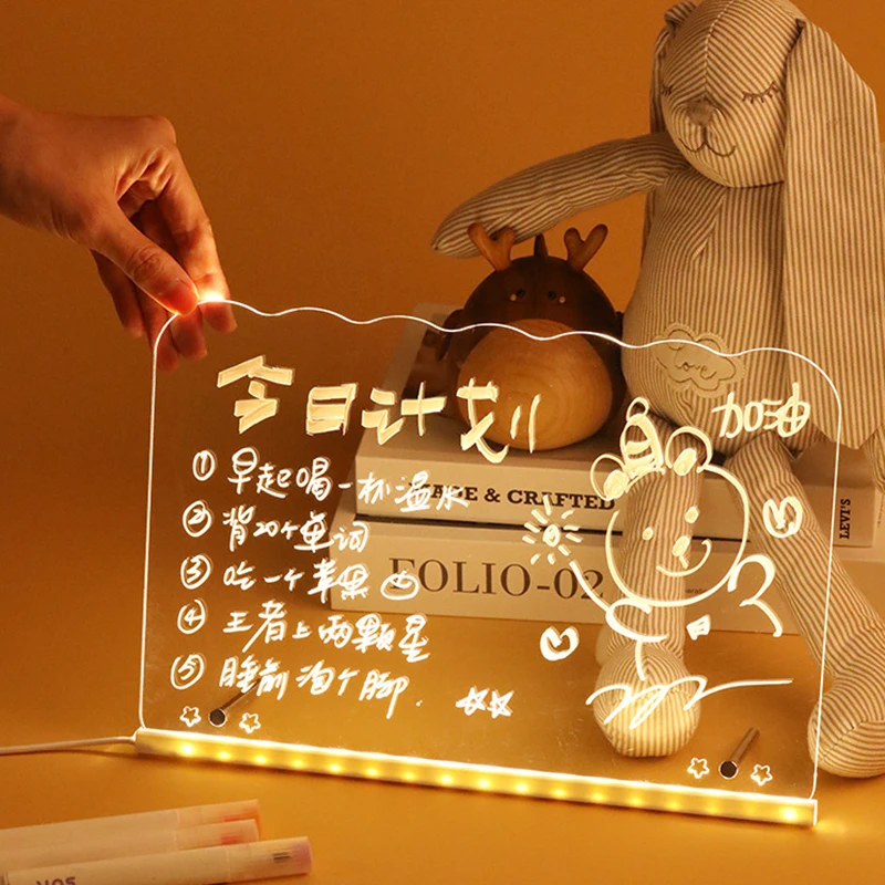 لعبة رسم تلوين السبورة LED للأطفال، ضوء سحري شفاف، سبورة فنية جرافيتي من الأكريليك، هدية عيد الميلاد