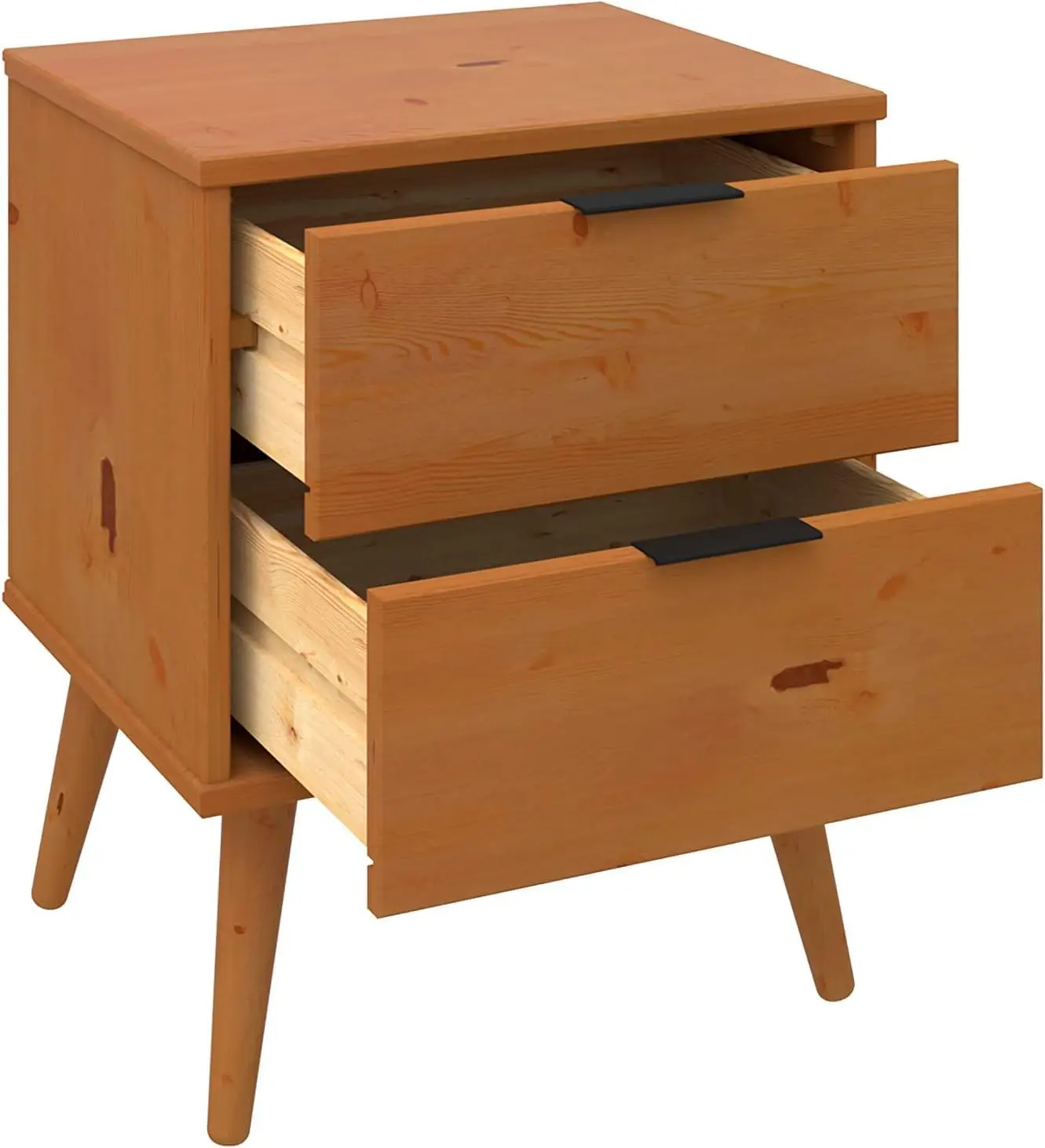 Alice Nightstand 2 Drawer Solid Wood Natural - Charming Mid- Modern Caramel Natural Side Table