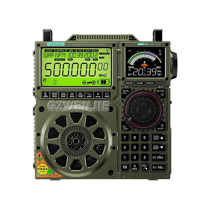 HRD-C919 AIR FM MW SW Shortwave VHF UHF WB Multi-band Radio Portable Aviation Band Radio Receiver 5000ma Battery