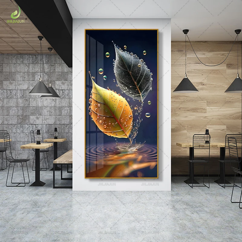 Modern minimalist living room decoration painting with water droplets, leaves, porcelain murals, corridor hanging paintings