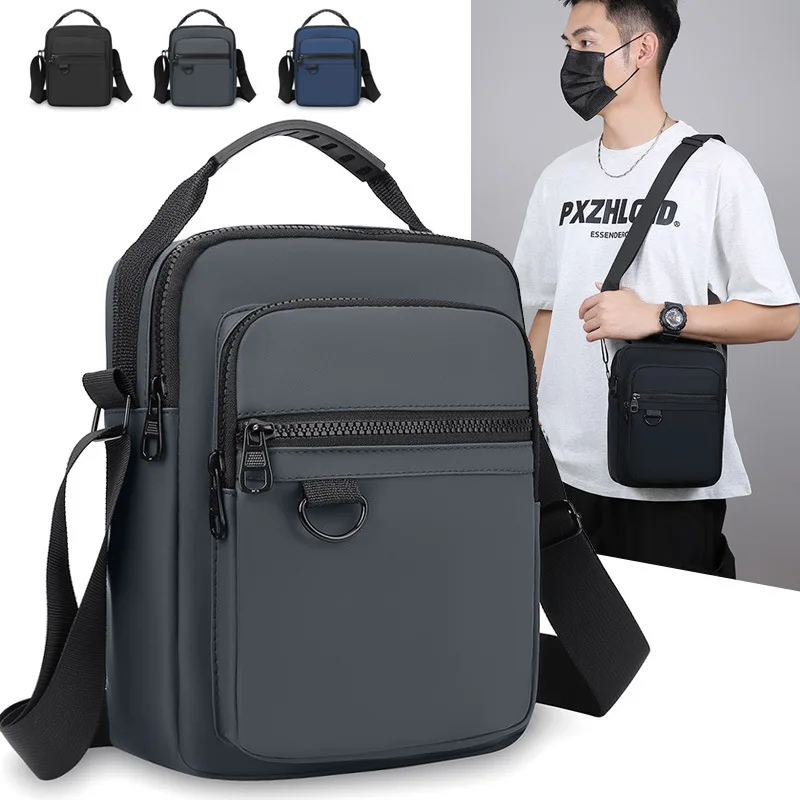 

Wear-resistant PU leather men's crossbody bag for commuting, vertical square large-capacity waterproof hand-held shoulder bag