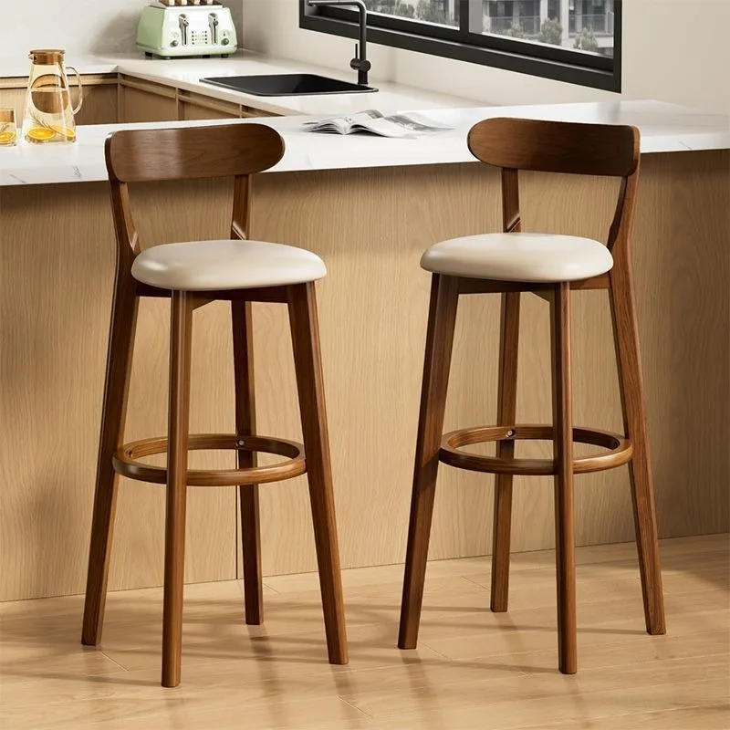 Modern Minimalist Solid Wood High Bar Stool with Backrest Commercial Counter Home Restaurant Front Desk Indoor Decor Novelty New