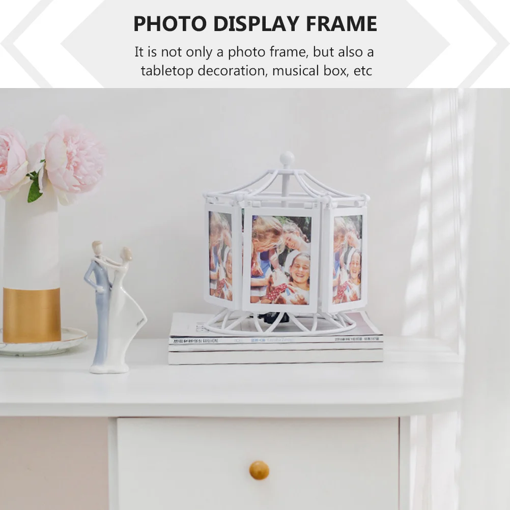 

Rotatable Photo Frame with Musical Box Function 360 Degree Spin Display for Desk Shelf Decoration Personalized Family Memory