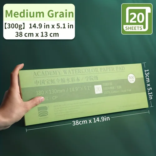 Almohadilla de papel de acuarela, 14,9 ""x 5,1"", 140 lb/300 g/m2, 20 hojas para pintura con tinta de acuarela, medios húmedos, superficie texturizada y cuaderno de bocetos