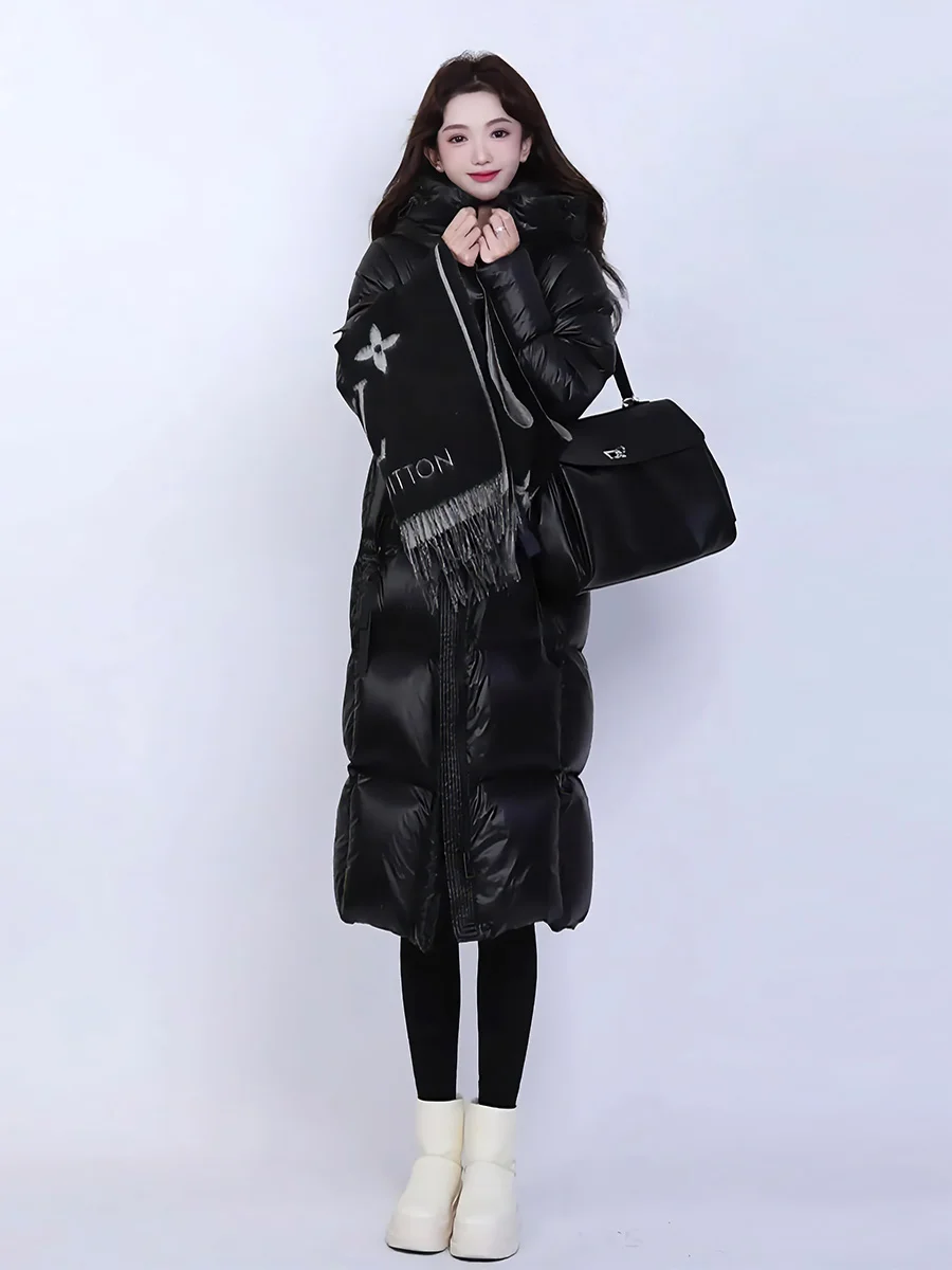 Chaqueta de Plumón Larga Ajustada para Mujer, Invierno 2025, Color Blanco, Ultra Cálida, Resistente al Frío Extremo, para Viajar al Trabajo, con Capucha