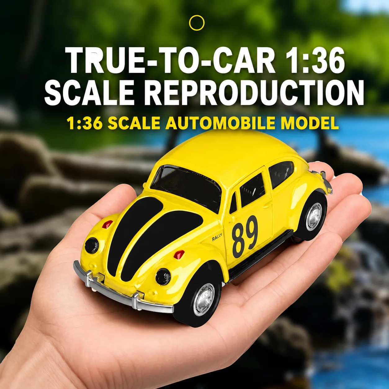 

MQUDUO Retro VW Bug Alloy Vehicle Friction Powered, Detailed Miniature Car Display Office Hobby Gift for Men