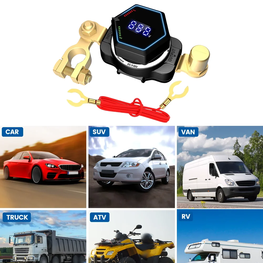 High-Current Battery Off Switch with Real-Time LED Voltage Display for 5-60V DC Systems and Wide Vehicle Compatibility