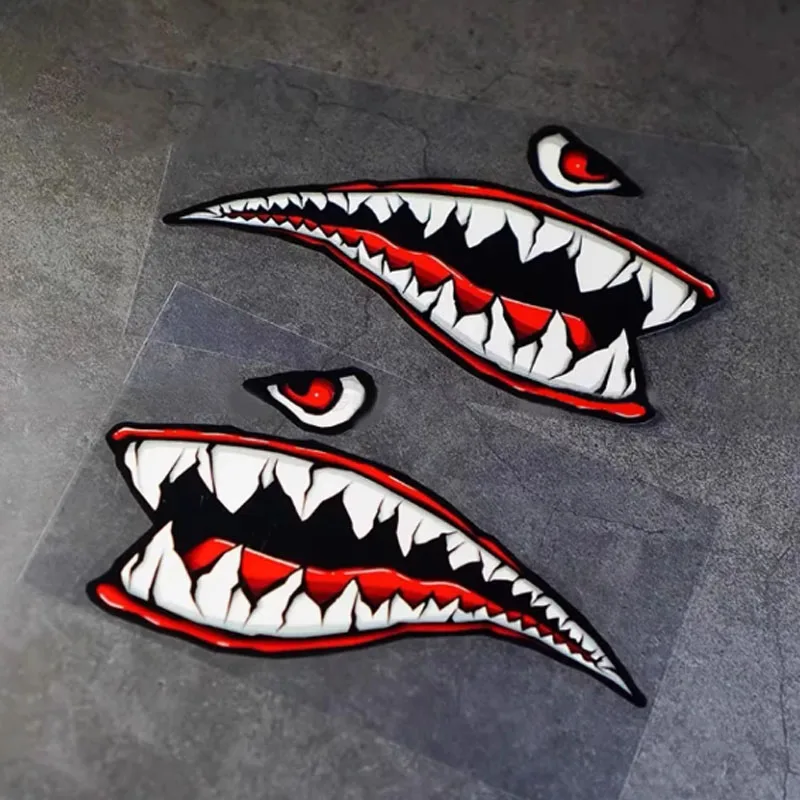 2PCS/SET Red White Black Shark Mouth Stickers, Waterproof Vinyl Decals for Car Motorcycle