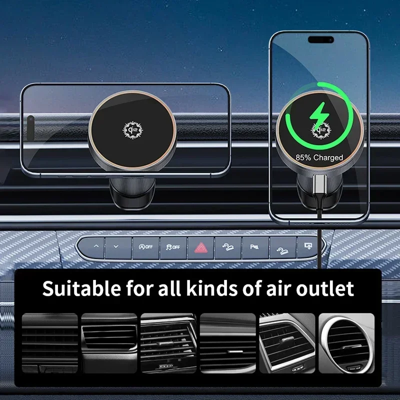 15W qi2 Car GPS Magnetic Wireless Charger Cooling Phone Holder For Magsafe iPhone 16 15 14 13 12 Pro Max Fast Charging Station