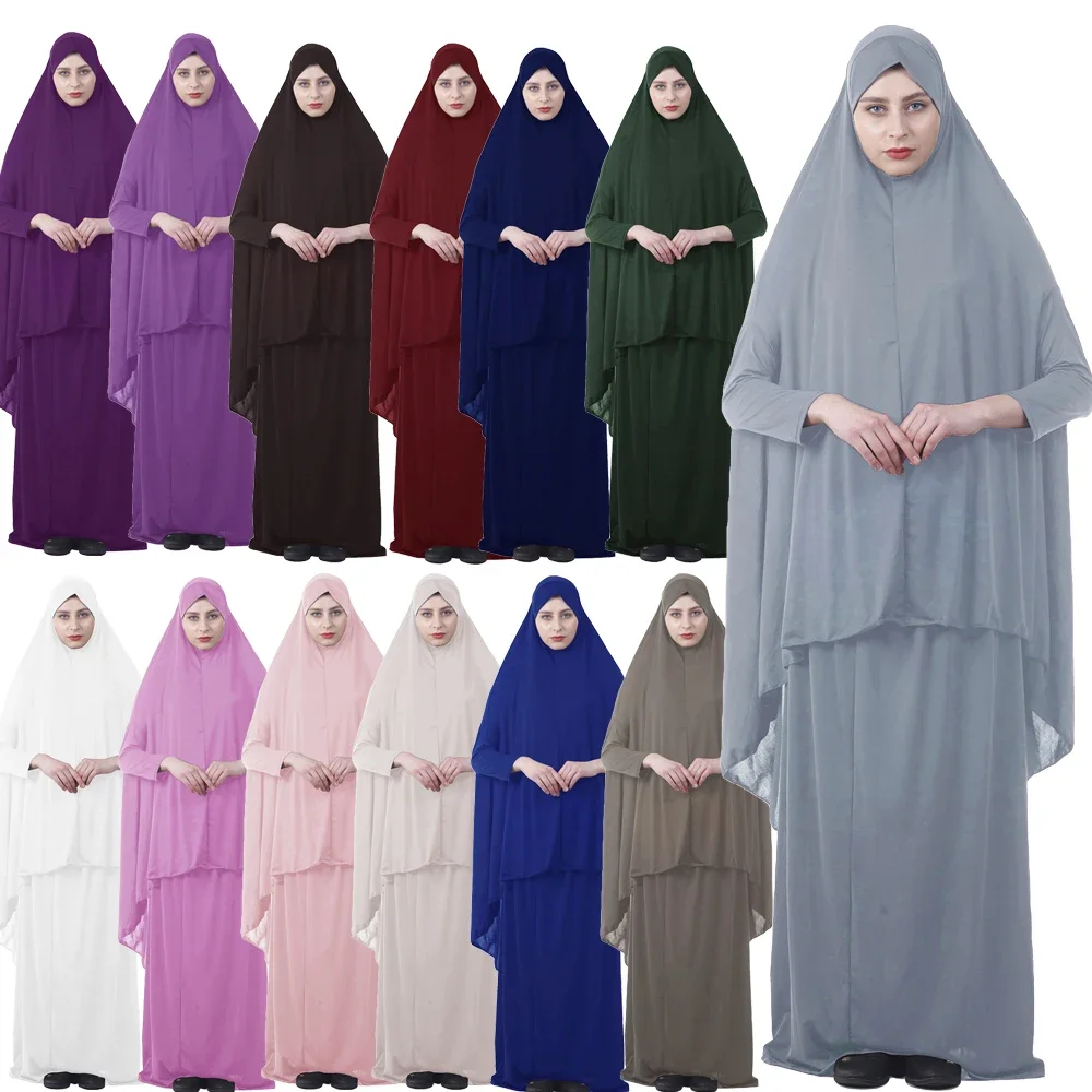 Muzułmańskie kobiety Khimar Abayas 2-częściowy zestaw nad głową islamska modlitwa Odzież Szata Hidżab Abaya Szalik Sukienka Ramadan Eid Kaftan