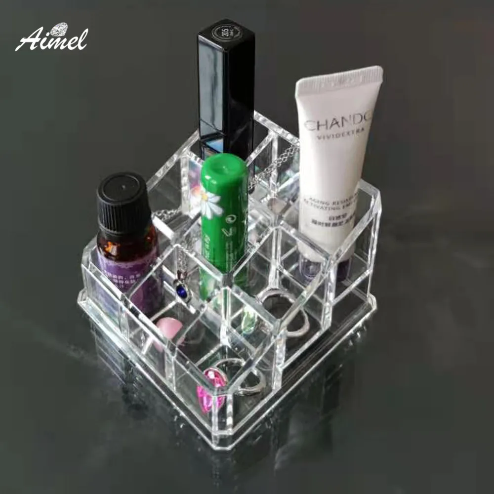 Clear Acrylic Lipstick Storage Box 9 Grids Trapezoid Cosmetic Display Case Store Desk Lipstick Cosmetic Organizer Holder Stand