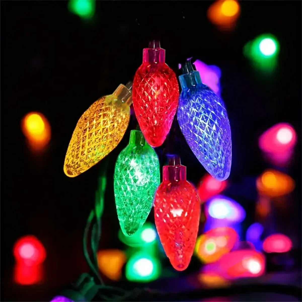 12M 100 LEDS Christmas String Lights Outdoor Solar Lights C7 Bulbs Garland Fairy Lights Outdoor Lighting Xmas Tree Decor 380