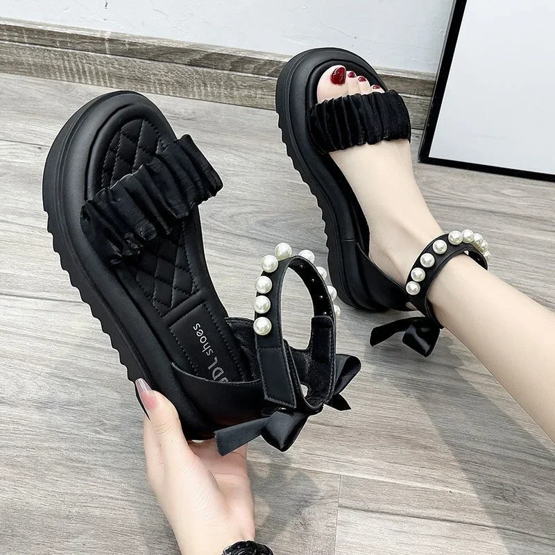 2024 Summer Fashionable Casual and Comfortable Girls Open-Toe Thick-soled Soft-soled Heightened Thick-soled Anti-Slip Sandals