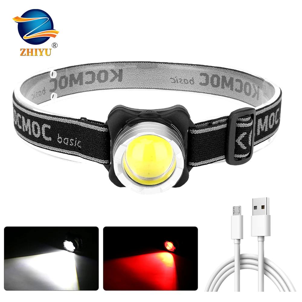 USB Rechargeable Headlamp Mini Portable Headlight Torch Head Lamp Flashlight Built-in Battery Red / White Light LED Headlamp