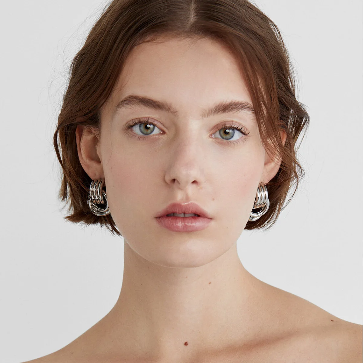 

YHTOT Minimalist Stainless Steel Stud Earrings Waterproof Two tone Texture Door Handle Earrings Women's Accessories Gift for Her