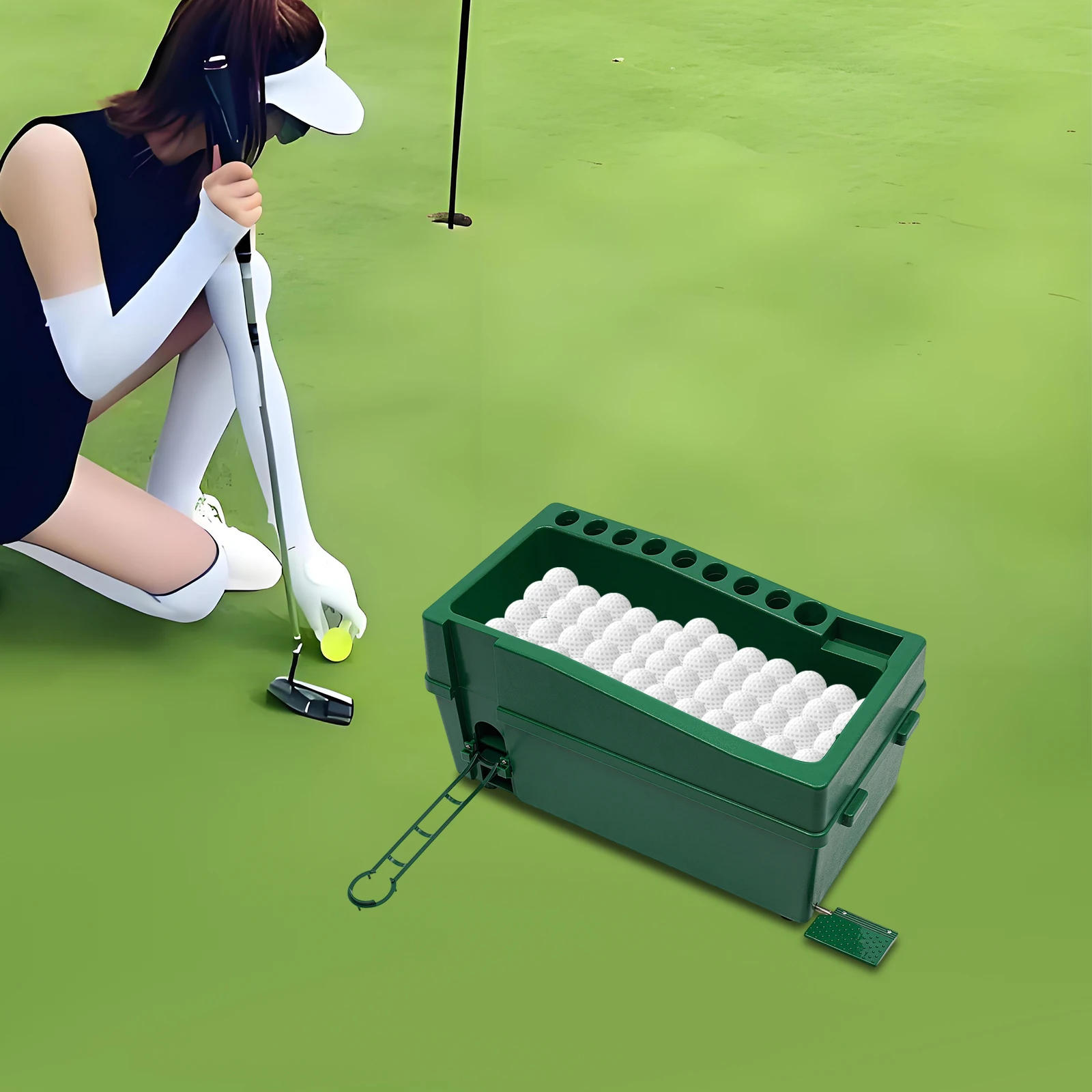 Distributeur de balles de golf, dispositif d'entraînement pour le teeing avec support de bâton de golf, machine automatique sans moteur pour le tee-up, adapté aux clubs de golf, aux jeux sportifs et à l'apprentissage du golf.