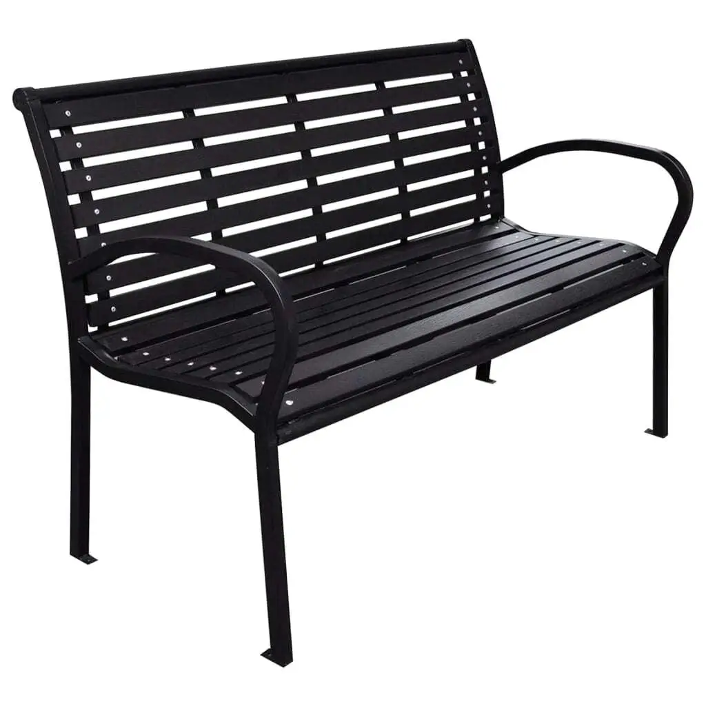 116cm Steel & WPC Black Garden Bench - Durable Outdoor Seating for Patio & Yard