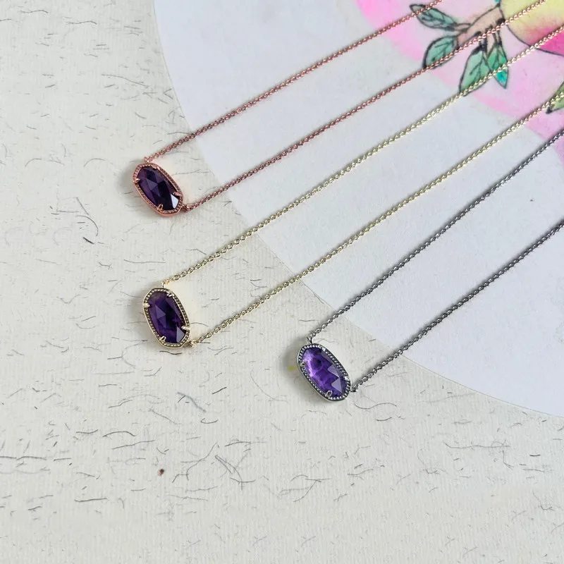 

VKVVA Trendy Unique Oval Geometric Elisa Simple Amethyst Gemstone Pendant Clavicle Necklace Women Fashion Jewelry,Unique Gifts