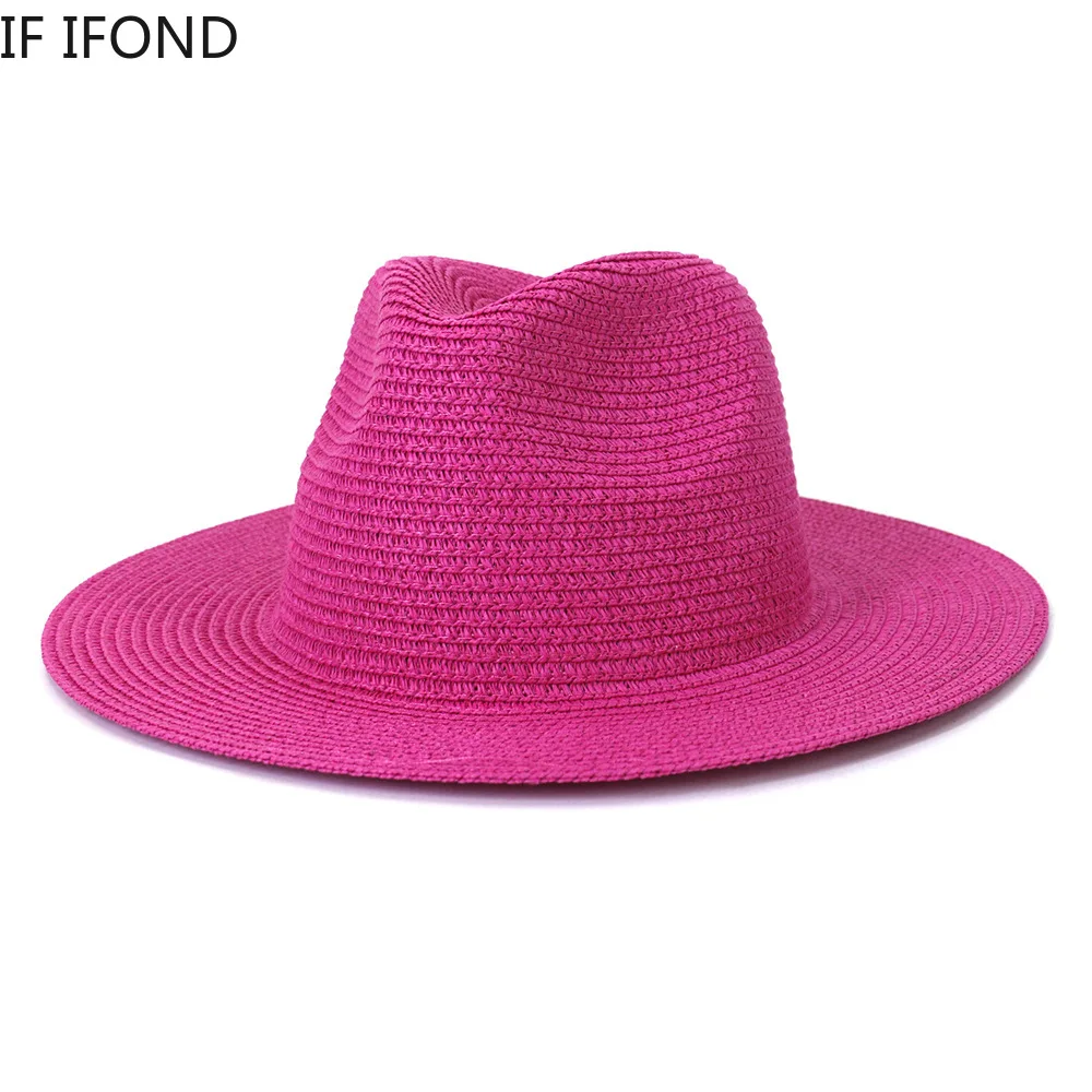 Wholesale Sun Hats Men Women Summer Panama Wide Brim Straw Hats Fashion Colorful Outdoor Jazz Beach Sun Protective Cap