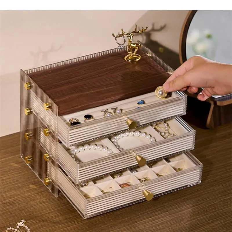 

Multi-layer Jewelry Storage Box Wooden Drawer Jewelry Box Dustproof Storage Bin Display Boxes Jewelry Organizer Jewelrys Tray