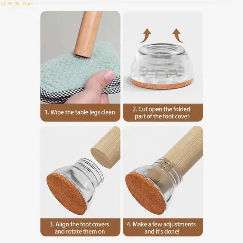 W3JE Tiếng ồn giảm ghế Chân Chân TPE Bộ bảo vệ sàn Feel Sắp đặt cho bên ngoài bằng gỗ