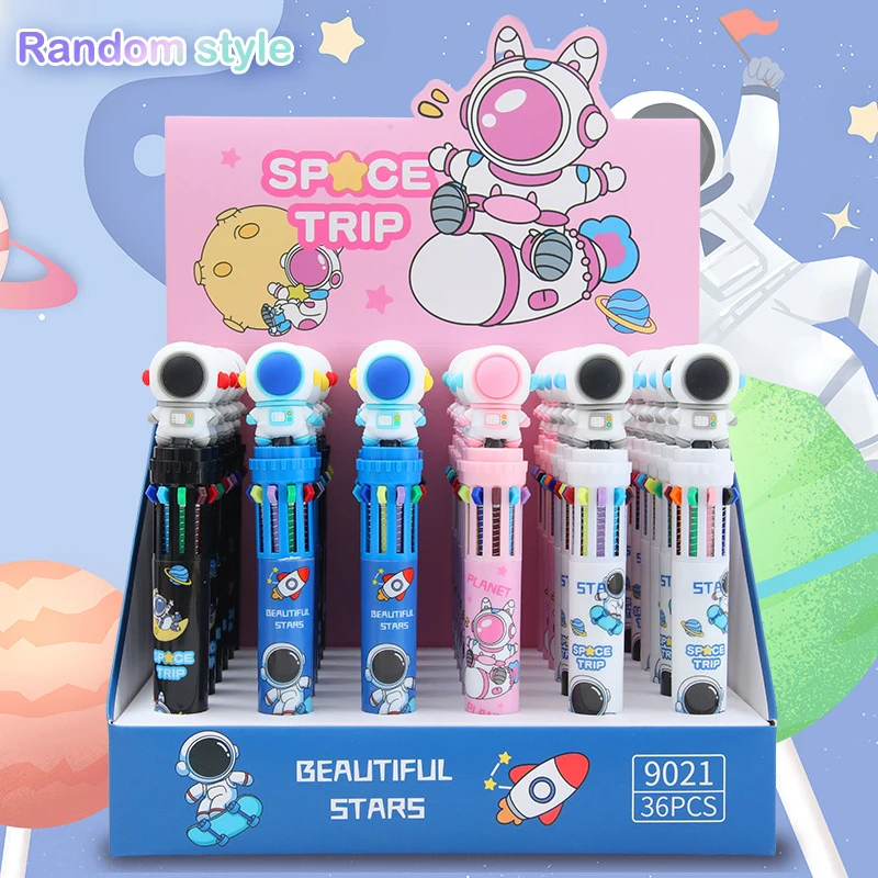 

10 Colors Multi-color Ballpoint Astronaut Pen Kawaii Cartoon Press-type Color Pen School Stationery Multi-function Supply Gift