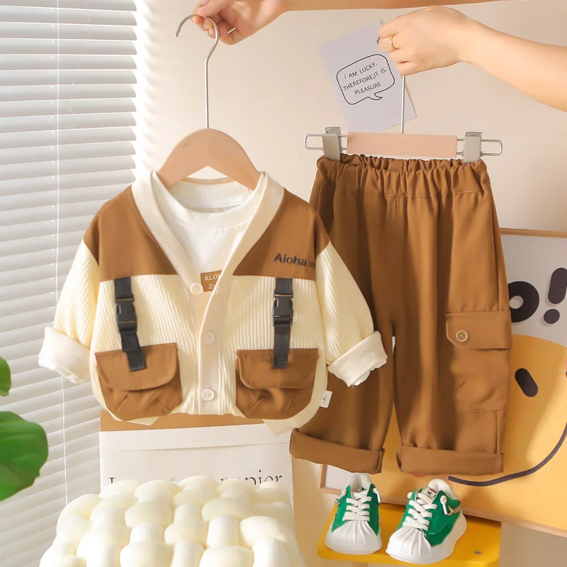 

New Spring Autumn Fashion Baby Clothes Children Boys Jacket T-Shirt Pants 3Pcs/Sets Kids Clothing Infant Costume Toddler Outfits