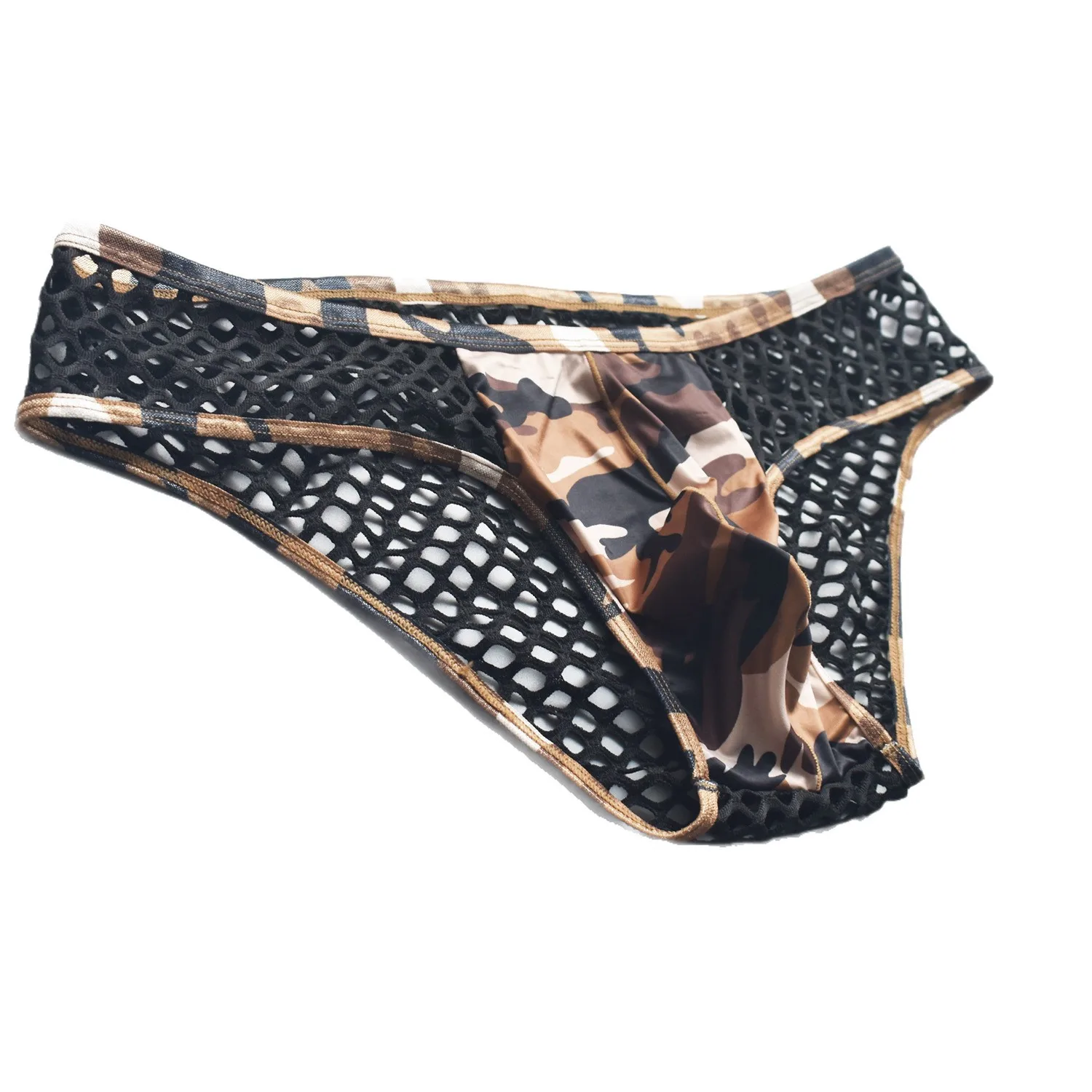 Mesh Sheer Briefs for Men Sexy U Convex Pouch Underwear Hollow Out Contrasting Color Knickers Gays Erotic Low Waist Underpants