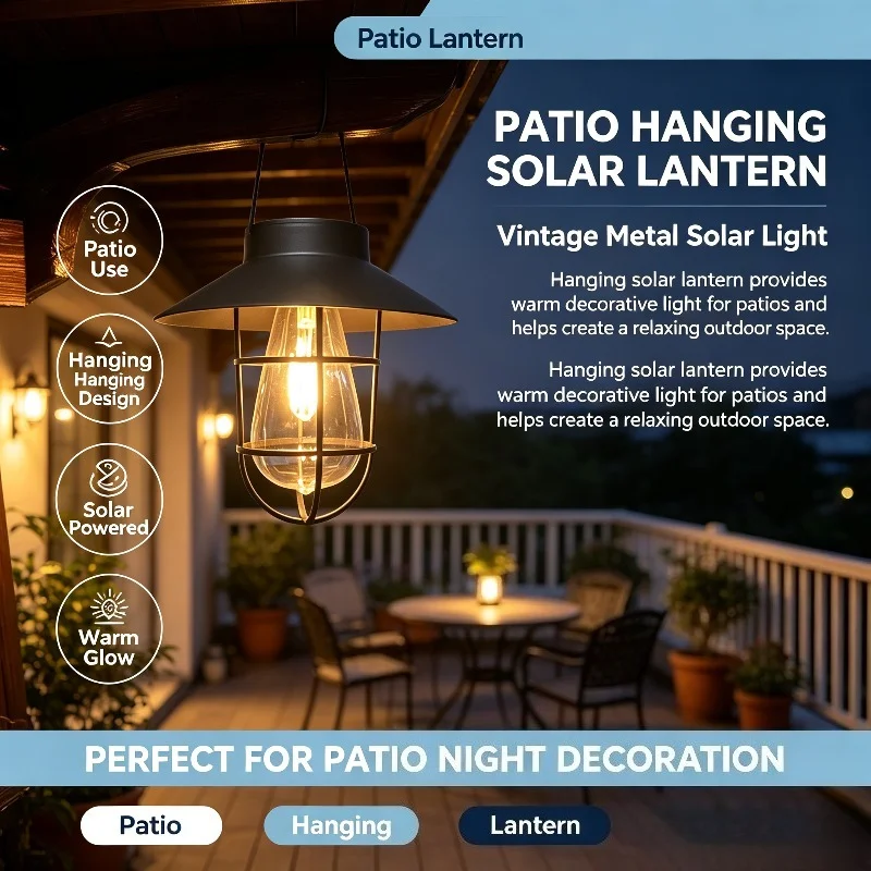 Outdoor Retro Solar Lantern Garden Decoration Waterproof Vintage Metal Solar Lights with Tungsten Bulb Patio Hanging Tent Lamp
