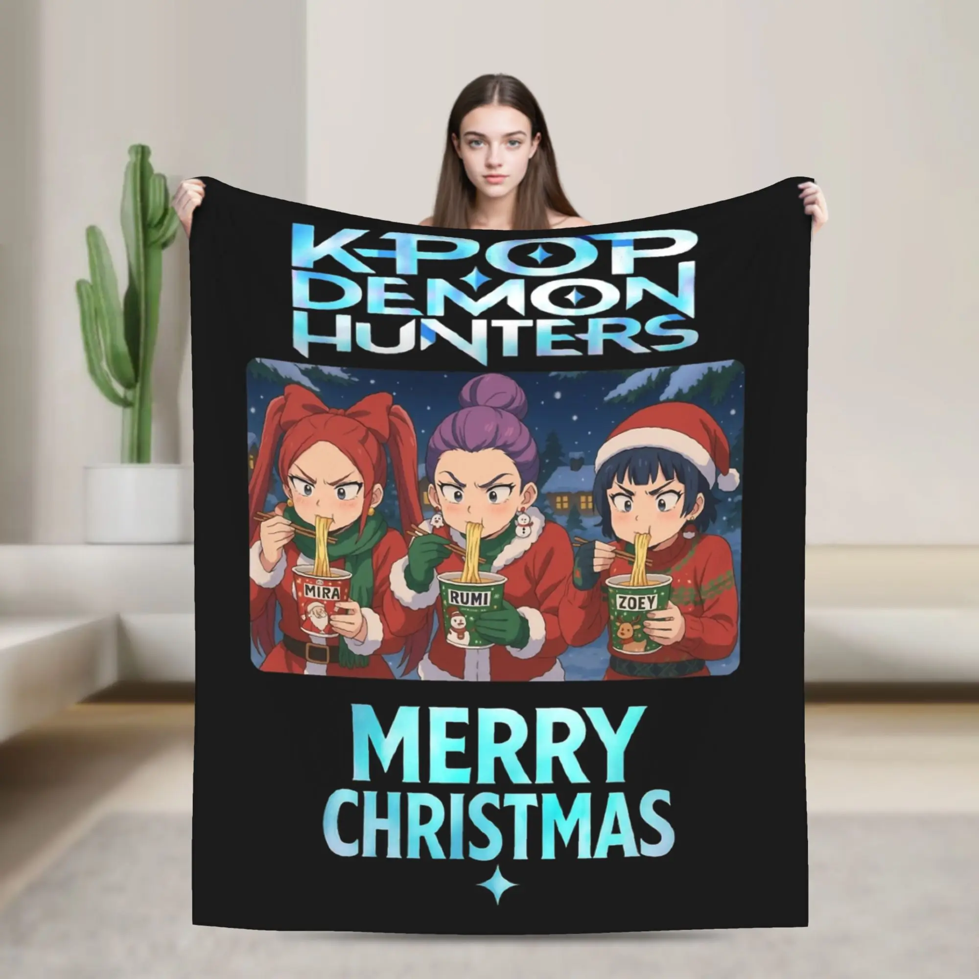 

K-Pop D-Demon H-Hunters Christmas Blanket Coral Fleece Plush Spring/Autumn Soft Throw Blankets for Bedding Car Bedspread