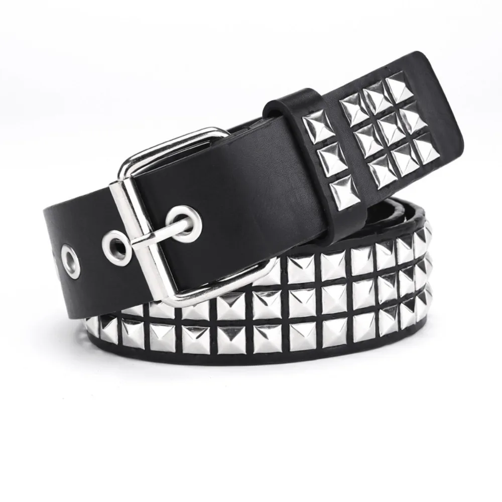 European and American Square Bead Rivet Belt Metal Pyramid Belt Men and Women Cross-border Belt Punk Jeans Belt