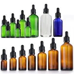 5X 10X Amber Blue Glass Dropper Bottles Tampering-Proof Seal Lids for Essential Oils Essence Eye Drop Pipettes Cap Refillable