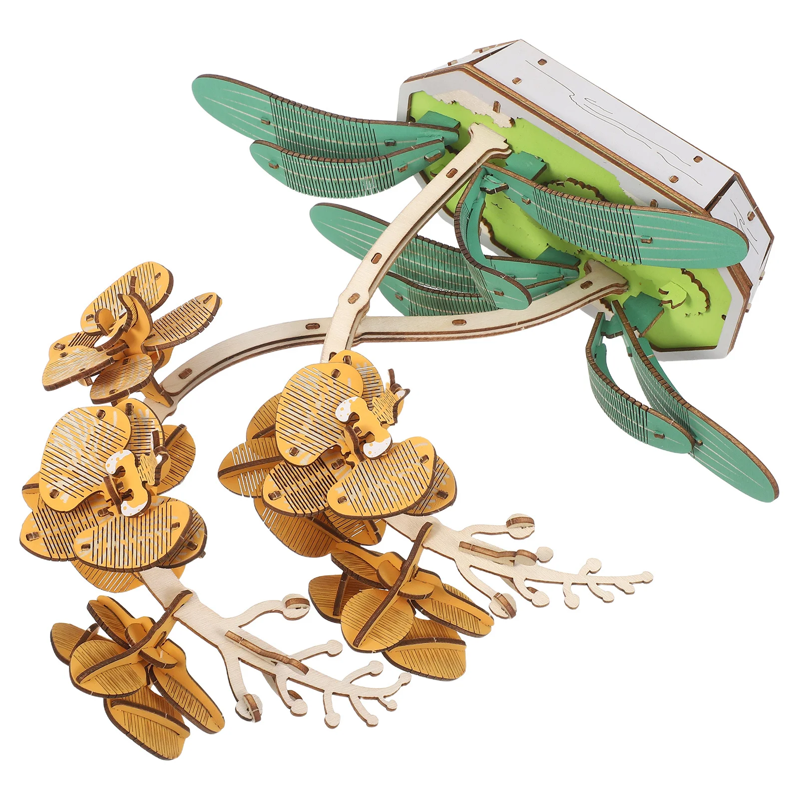 

DIY Phalaenopsis Wooden Puzzle Kit - 3D Flowerpot Assembly Craft - Artistic Artificial Bouquet for Tabletop Display -