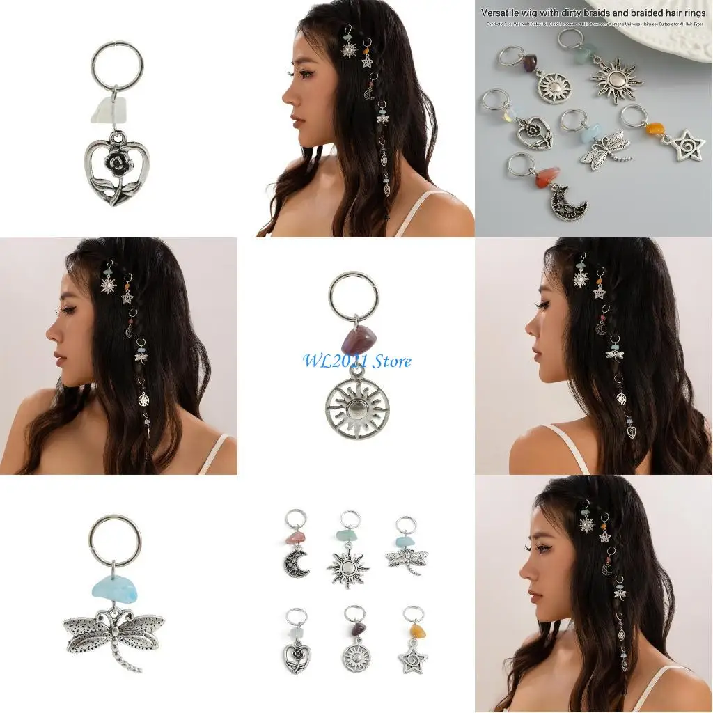 G5GC 6 قطعة خواتم مضفرة ل المجدل جديلة الشعر تجديل خواتم سحرية العرقية كليب تجديل مجوهرات اكسسوارات