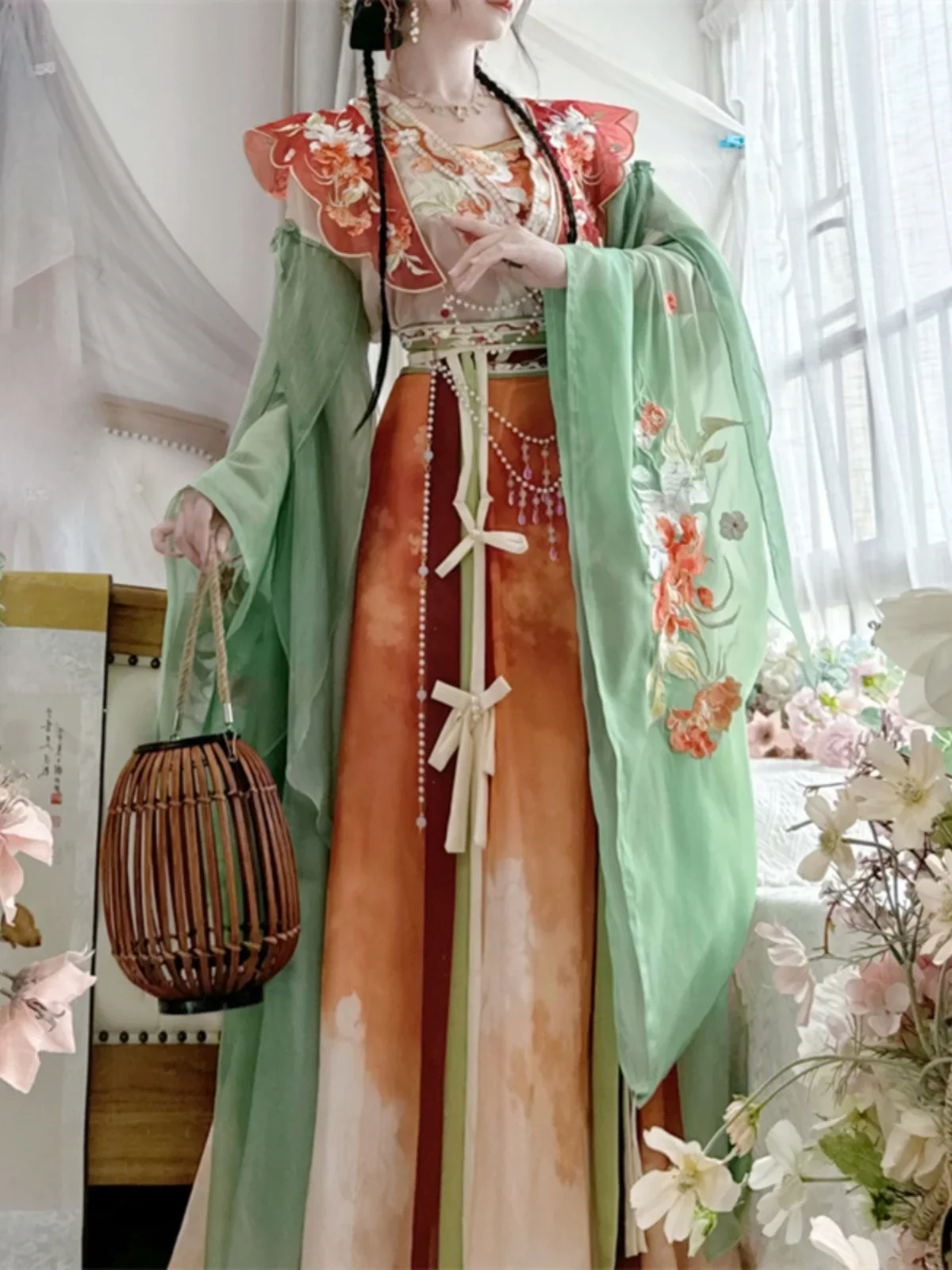 Traditional dress Hanfu female Southern and Northern dynasties big sleeve embroidery chiffon seven-piece fairy dress temperament