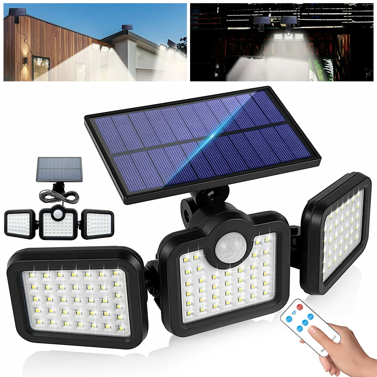 

Solar led light outdoor solar spotlights 3 Heads Motion Sensor Light with 108LEDs Solar Door Light IP65 Waterproof Street Light