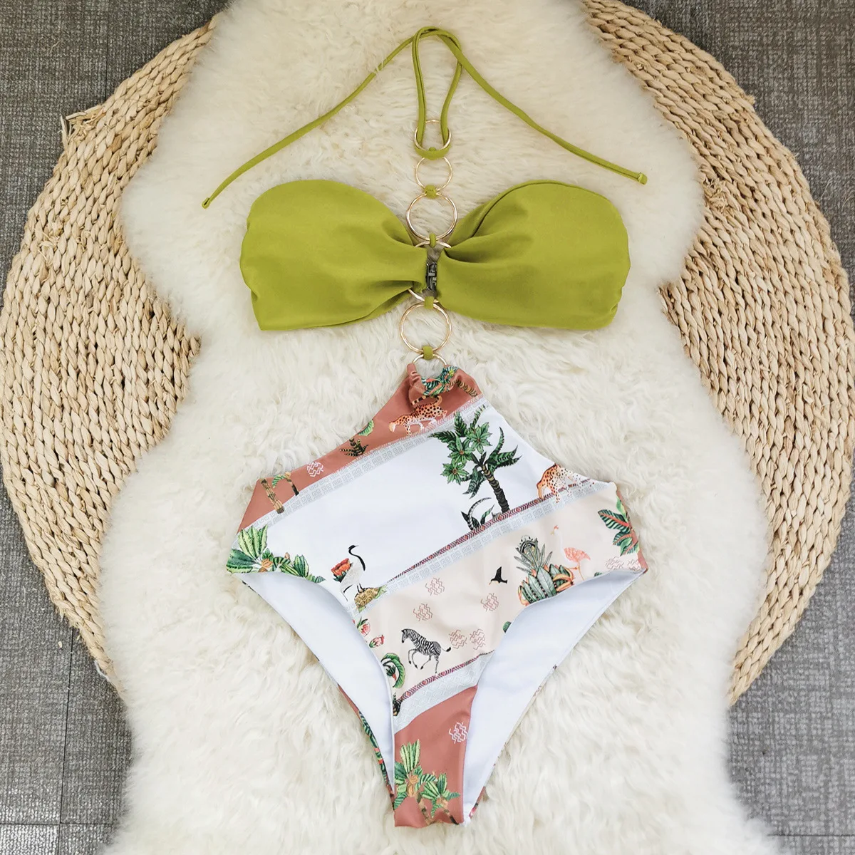 Solid Swimsuit Women Bathing Suit Bandeau Bikini 2025 Biquinis Feminino Swimwear High Waist Bikini Set Beachwear Sexy Bikinis