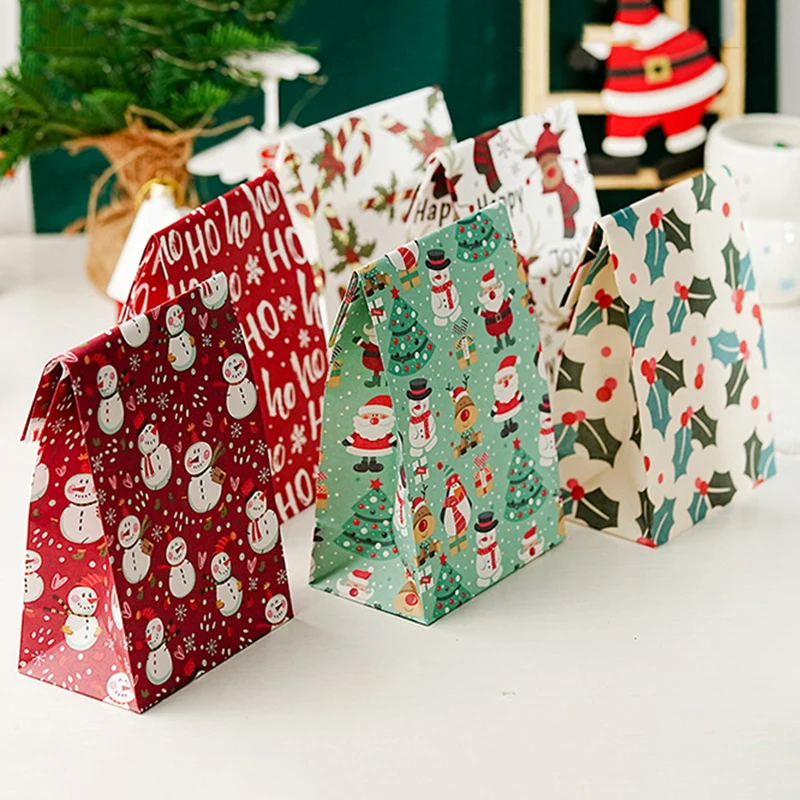 5/10 stücke Kraft Papier Weihnachten Cookie Süßigkeiten Tasche Keks Snack Verpackung Tasche Weihnachten Party Dekorationen Navidad Neue Jahr 2025