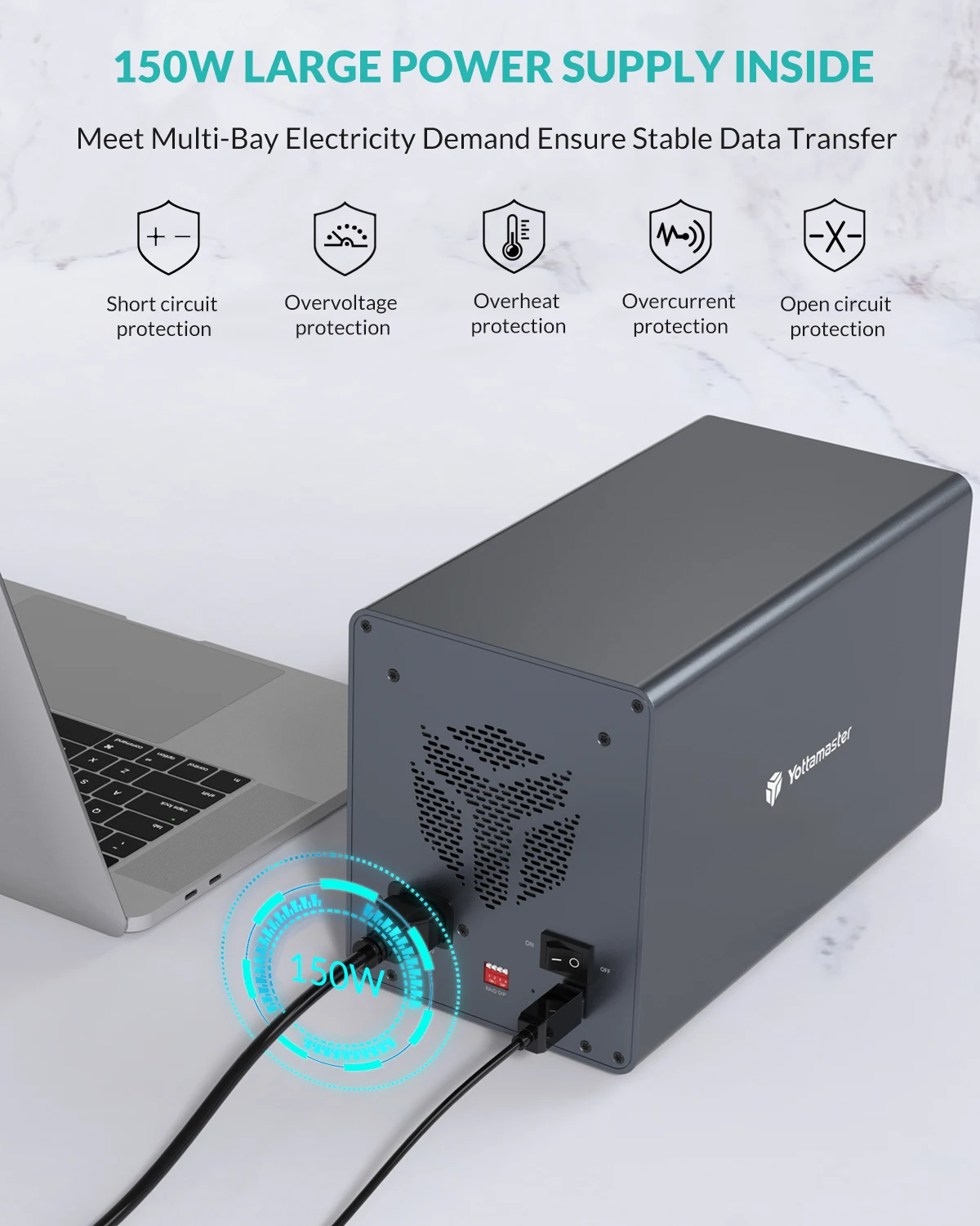 Yottamaster 4 Bay RAID Hard Drive Enclosure USB 3.0 to SATA3.0 HDD External Hard Drive Storage Support 2.5" 3.5" SSD HDD 4*16TB