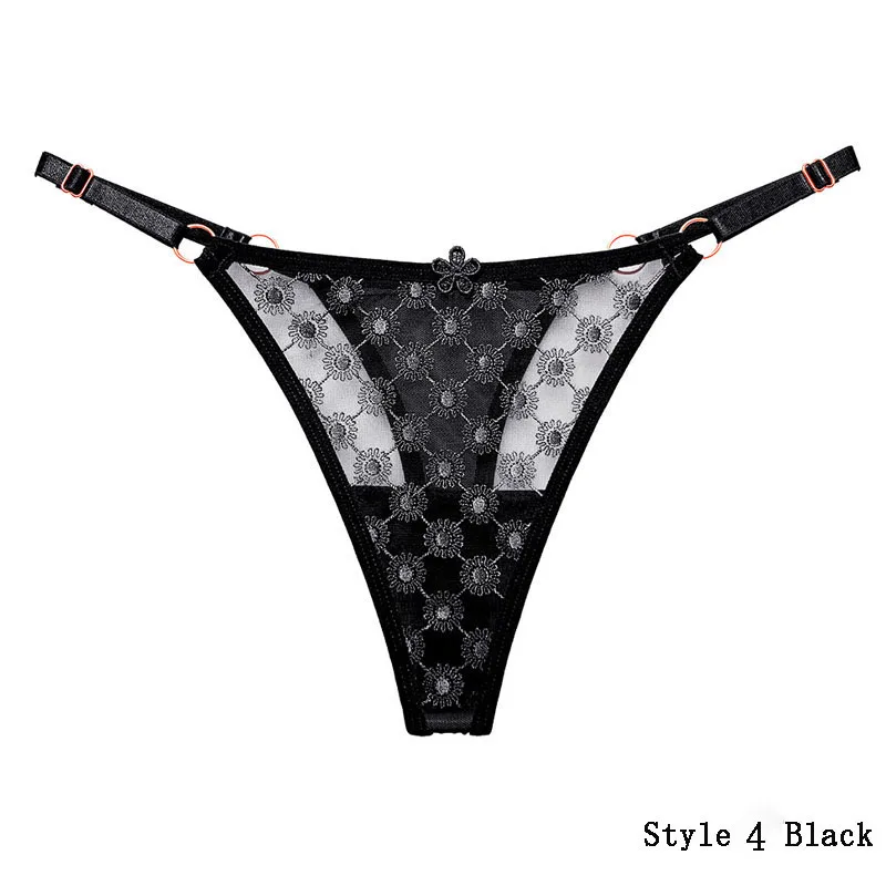 Women Sexy Thong Transparent Mesh G-string Cute Embroidery Butterfly Underpants Female Adjustable Belt Briefs Lace Love Panties