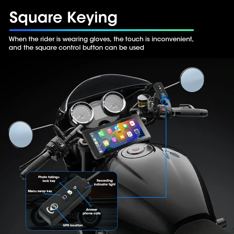 Portable 6.86 inch Motorcycle DVR GPS Navigation IPS Screen Wireless Carplay/Android Auto Bluetooth Moto Monitor IPX7 Waterproof