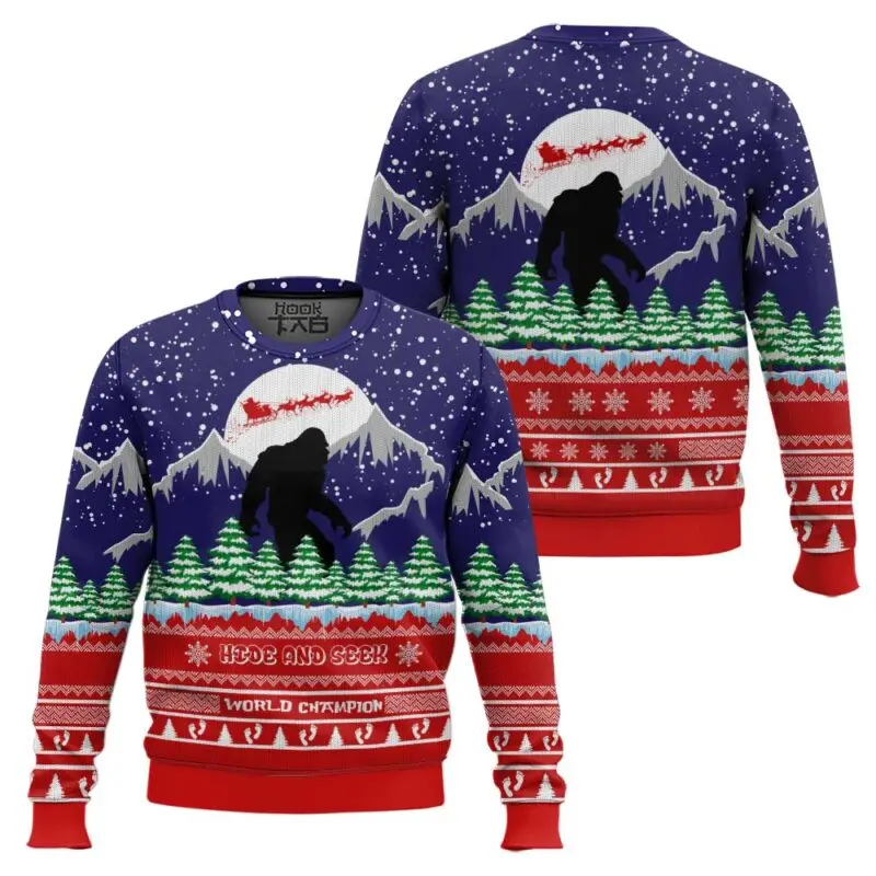 

Bigfoot Christmas Ugly Sweater Full of Printed Creative Loose Round Neck Hoodie Winter Sweater Festive Atmosphere Personality