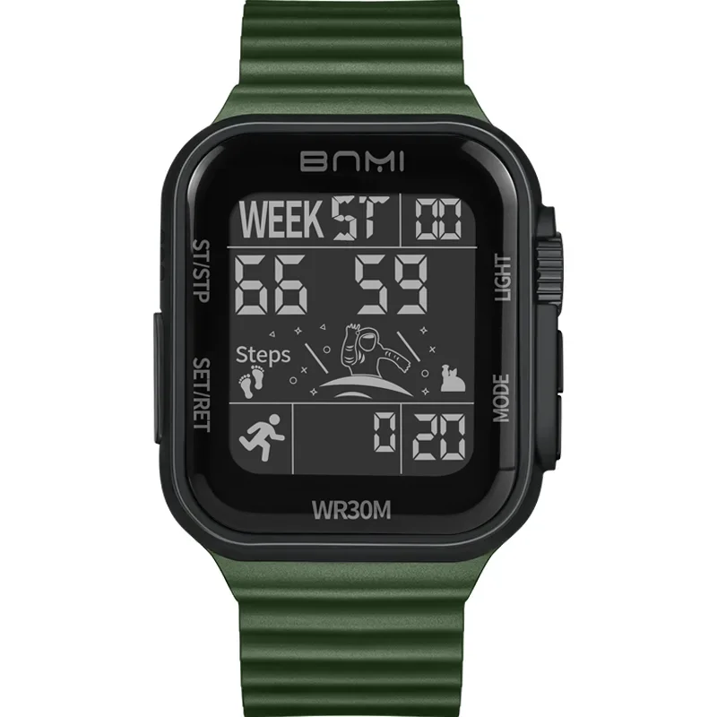 สแควร์นาฬิกาผู้ชายขนาดใหญ่นาฬิกาอิเล็กทรอนิกส์อเนกประสงค์กันน้ําปฏิทินส่องสว่างจอแสดงผล LED นาฬิกานักเรียน