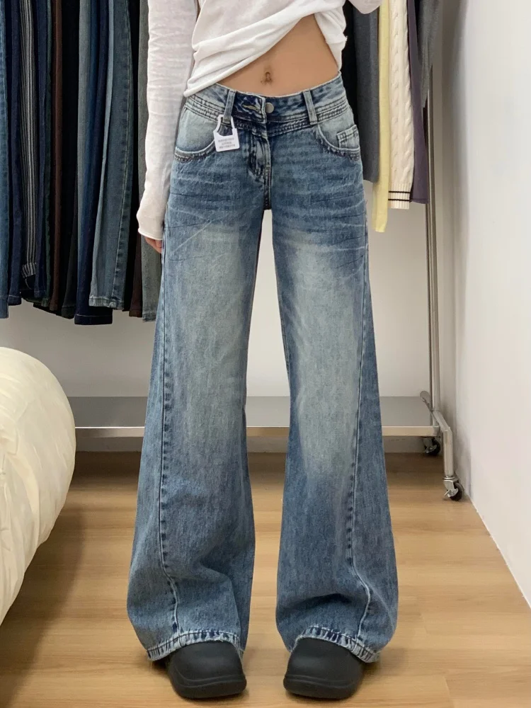 حجم كبير الأمريكية الرجعية Fce اصطف متوهج الدينيم الجينز المرأة الخريف الشتاء فضفاض التخسيس بنطال ذو قصة أرجل واسعة عادية عالية...