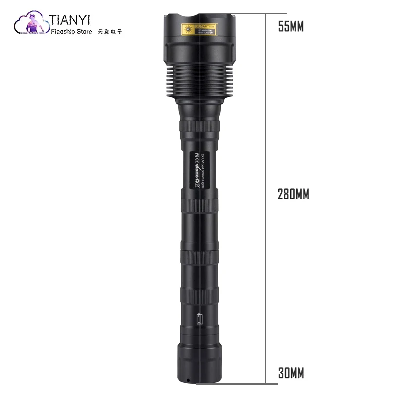 45W high power household long handle plus long 365nm violet banknote inspection flashlight 2 18650 lithium batteries