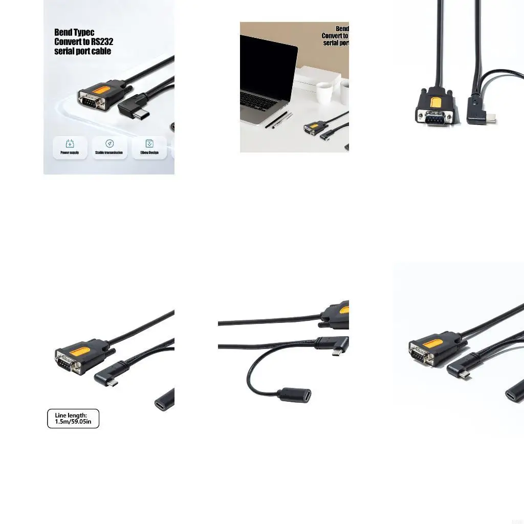 Type C to RS232 Male Serials Converter Cable for Device Setups, Right-Angle USB C Plugs, Separate Power Input and 4.9Ft 896C