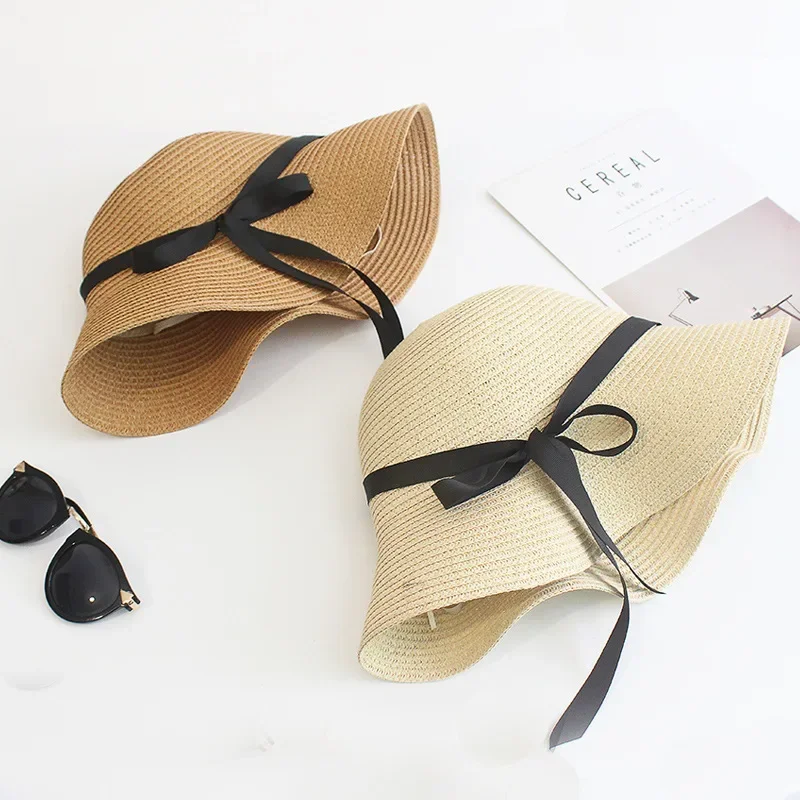 Summer Women Straw Hat Bowknot Wide Brim Floppy Panama Hats Female Lady Outdoor Foldable Beach Sun Cap Accesorios Playa