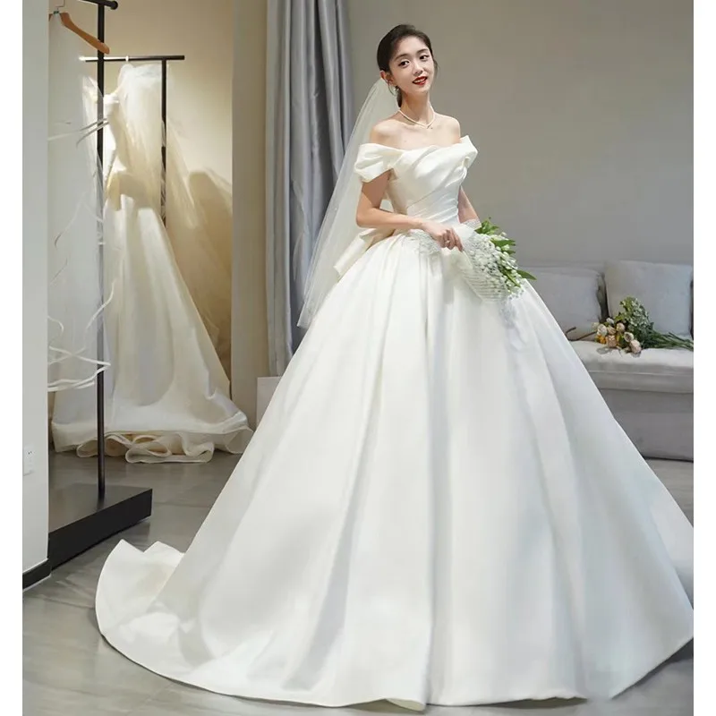 Off Shoulder Wedding Dresses High-end Satin Ball Gown Simple Wedding Dress Elegant Wedding Party Dresses Cusotmized